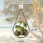 Stained Glass Window Hanging, Frog Green Leaf Sun Catchers Colorful Glass Panel Cool Suncatcher Decor for Birthday for Women, Men, Wife, Aunt, and Mom 6.3 in