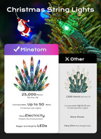 Minetom LED Multicolor Christmas String Lights, 100 Count 33 Feet LED Christmas Lights Bulb, Christmas Decorations Indoor, Christma Tree Lights for Indoor Outdoor Xmas Wedding Party Festival