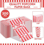 300 Pcs Popcorn Bags Paper Grease Resistant Popcorn Bags Disposable Red and White Striped Popcorn Container for Family Movie Night Movie Party Carnival Theater Popcorn Machine (2 oz)