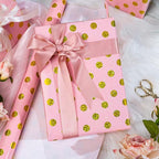 Burymento Pink Holographic Dots Wrapping Paper, Reversible Gold Gift Wrap for Birthday, Valentines, Mothers day, Graduation, Wedding, Fathers day, Baby Shower, Christmas (17in x 16.4ft)