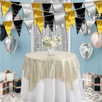 20M/65FT Black Gold Silver Triangle Pennant Banner Flag Metallic Fabric Bunting Garland for Christmas Wall Hanging,Graduation Decorations, New Years Decorations,Father' Da