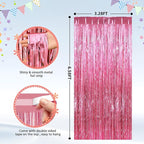 GCB 2 Pack Glitter Foil Curtain Pink Backdrop Streamers Metallic Tinsel Fringe Curtains Photo Booth Props for Birthday Wedding Engagement Bachelorette Christmas Holiday Celebration Party Decorations