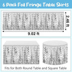 6 Pack 29 x108 Inch Silver Wave Foil Fringe Table Skirts Metallic Banner for Tinsel Streamer Garland Backdrop for Parade Floats, Mother's Day, Easter, Wedding, Birthday Party Decoration