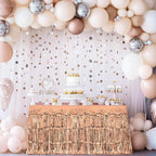 2 Pack Rose Gold Table Skirts, 29x108" Metallic Foil Tinsel Fringe Table Skirts for Rectangle Tables Streamer Curtains Backdrop, Party Decorations for Birthdays Weddings Holidays