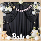 50ftx10ft Wrinkle Free Black Backdrop Curtain for Parties, 10 Panels 5x10ft Silky Photo Backdrop Drapes Back Drop Cloth for Wedding Birthday Photography Background Photoshoot Decor