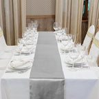 Aneco 16 Pack Satin Table Runner 12 x 108 Inch Silver Long Wedding Satin Silk Table Runner for Wedding Banquet Graduations Birthday Party Decoration