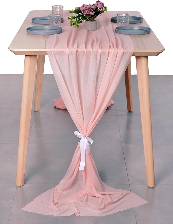 MDS 1 Pack 10ft Chiffon Table Runner 29 x 120 Inches Sheer Wedding Runner Romantic Rustic Table Runner for Wedding Decorations, Birthday Parties, Bridal Shower Party Arch Decor - Dusty Rose