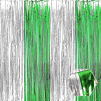 6 Pack Silver Green Foil Fringe Curtain Backdrop, 3.28Ft x 8.2Ft Metallic Tinsel Foil Fringe Streamer Curtains for Photo Booth, Birthday, Wedding, New Year Party Decorations