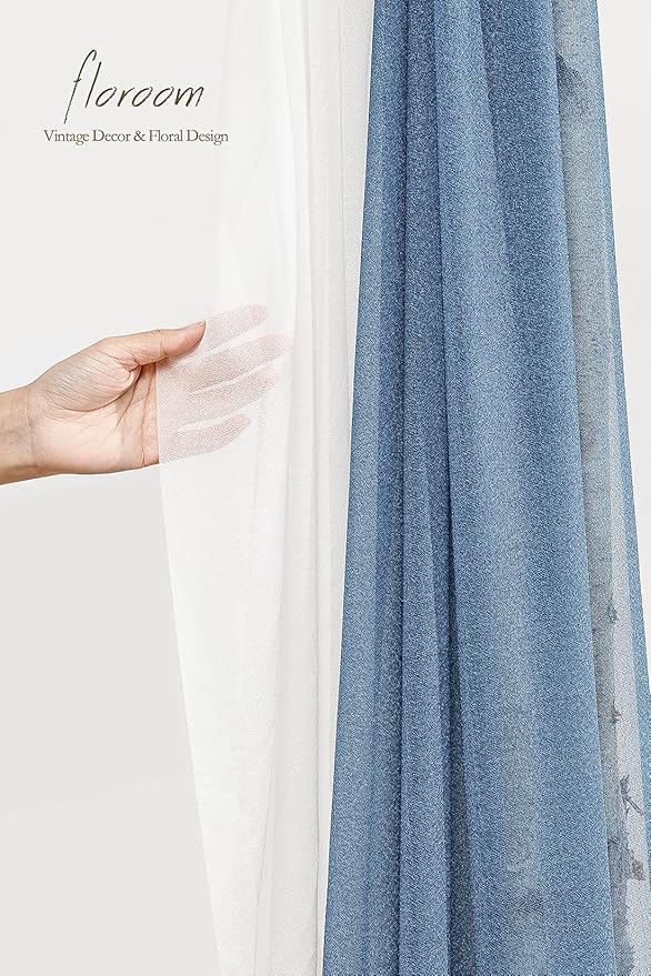 Floroom Wedding Arch Draping Fabric 2 Panels 20Ft Chiffon Fabric Drapes Arbor Drapery Wedding Ceremony Reception Swag Decorations (White & Dusty Blue)