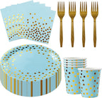 Sveikie160 Pcs blue And Gold Paper Plates, Birthday Cake Party Plates And Napkins, Wedding Disposable Utensils For Birthday Graduation Wedding And Holiday Celebrations Serves 40 (blue)