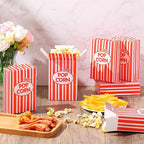 Xinnun 300 Pcs Paper Popcorn Boxes 1 oz Close Top Oil Proof Disposable Popcorn Container 6 x 4 x 2 Inch Stripes Leak Proof Popcorn Boxes for Party Movie Party Theater Night Birthday (Red)