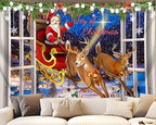 QGHOT Christmas Window Tapestry Wall Hanging Christmas Backdrop Xmas Winter Window Wall Decor Santa Claus Tapestries for Bedroom Living Room Dorm Holiday Party Decoration, Large