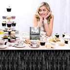 3 Pack 29x108 Inch Black Foil Fringe Table Skirts Metallic Banner for Tinsel Streamer Garland Backdrop for Parade Floats Wedding Thanksgiving Birthday Christmas Halloween Party Decoration