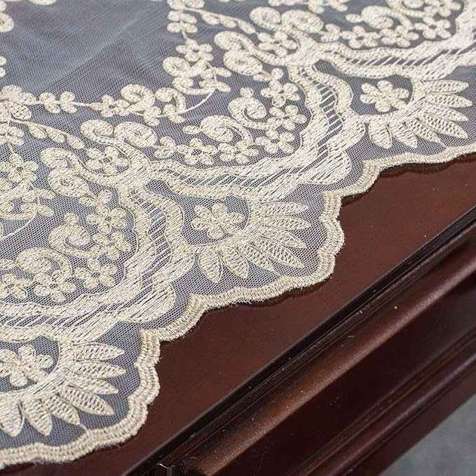 ARTABLE Rectangle Table Runner Lace Macrame Embroidered Table Runners with Exquisite Vintage Shabby Chic for Holiday Wedding Long Dinner Tables (Light Gold, 12 x 70 Inch)