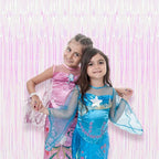 2 Pack Iridescent Tinsel Foil Fringe Curtains, Iridescent Party Decorations, Metallic Tinsel Party Streamers Backdrop for Mermaid Birthday Baby Shower Slumber Wedding Party Decorations