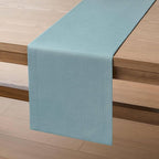 ZeeMart Linen Textured Border Table Runner, 14 x 60 Inch Blue, Farmhouse Style Dusty Blue Table Runners 60 Inches Long, Easy Care Everyday Polyester Table Runner