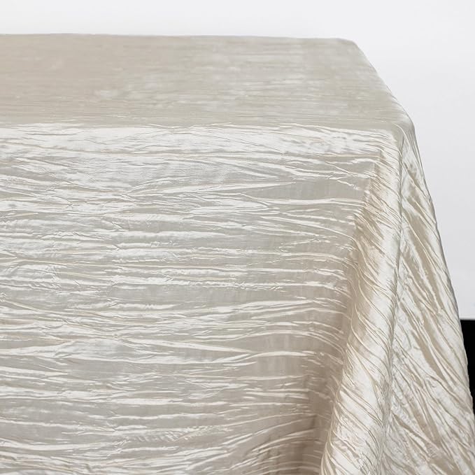 YOUR CHAIR COVERS - 90 x 132 Inch 6 ft Ivory Rectangular Crinkle Taffeta Tablecloth – Elegant Table Linen for Rectangular Tables, Weddings & Events