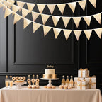 Champagne Gold Party Decoration Metallic Fabric Triangle Pennant Banner Flag Bunting Garland for Birthday Engagement Bridal Shower Wedding Anniversary Graduation Bachelorette Party Decoration Supplies