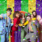 6 Pack Gold Green Purple Foil Fringe Curtain Backdrop, 3.28Ft x 8.2Ft Metallic Tinsel Foil Fringe Streamer Curtains for Photo Booth, Birthday, Wedding, New Year Party Decorations