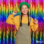 4 Pack Rainbow Fringe Curtain Backdrop, 3.2Ft x 6.6Ft Colorful Metallic Tinsel Foil Fringe Streamers for Photo Booth Birthday Wedding Baby Shower Carnival Easter Mother’s Day Party Decorations