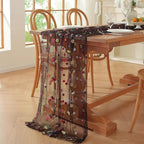 Black Embroidery Daisy Fall Table Runner 120Inch 10FT Florals Soft Sheer Tulle Fabric Table Runner for Home Decor, Brithday, Wedding, Baby Shower ,Holiday ,Parties, DIY Craft,3PC