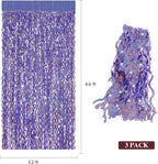 Purple Foil Fringe Curtains Party Decorations - CYLMFC 3 Pack 3.3 ft x 6.6 ft Foil Party Curtain for Hallowee Christmas Graduation Decor