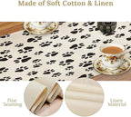Dog Paws Table Runner,Cartoon Cute Black White Animal Footprints Abstract Tablecloth Burlap for Hotel Indoors Outdoor Dining Room Kitchen Home Decor,W13X L80 in