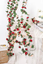 Miracliy 5 Pack 47 FT Fake Rose Vine Flowers Plants Artificial Flower Hanging Rose Ivy Home Hotel Office Wedding Party Garden Craft Art Déco