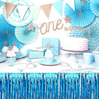 3 Pack Lake Blue Foil Fringe Table Skirts Metallic Tinsel Streamers Garland Banner Backdrop for Table Decor, Parade Float, Birthday, Wedding, Halloween, Christmas Party Decorations(29x108 In)