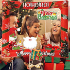 32 PCS Christmas Photo Props with Inflatable Selfie Photo Booth Frame - Funny Christmas Themed Photo Booth Selfie Frame Props for Adults Kids Red and Green Christmas Party Supplies Decorations