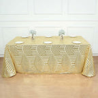 Efavormart 90"X132" Gold Sparkly Sequin Geometric Tulle Rectangular Tablecloth