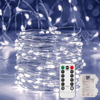 2 Pack 16.4 Ft. Battery Operated Outdoor String Lights with Remote & Timer, LED Cool White Fairy Lights, Waterproof Twinkle Lights for Bedroom, Dorm, Mason Jar, Wedding, Party, Christmas