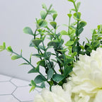 LADADA Artificial Flower Hydrangea and Small CeramicVase Fake Plant Eucalyptus Leaf Berry Flower Arrangement for Home Decoration (White)