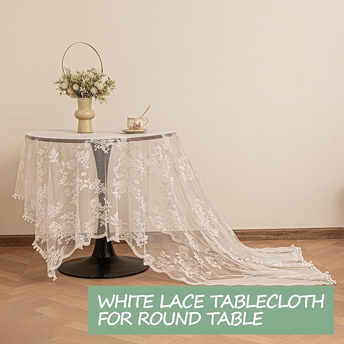 Jayla White Lace Tablecloth for Rectangular Tables, Vintage Style Wedding Table Cloths for Reception, Baby Shower, Birthday Party, Formal Dining, Dinner Parties 54 X 108 Inches