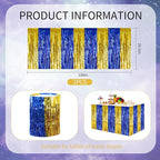 BEISHIDA 2 Pack Blue Gold Table Skirts Party Decorations Metallic Tinsel Foil Fringe Table Skirts for Birthday Retirement Anniversary Graduation Congrats 2026 Party