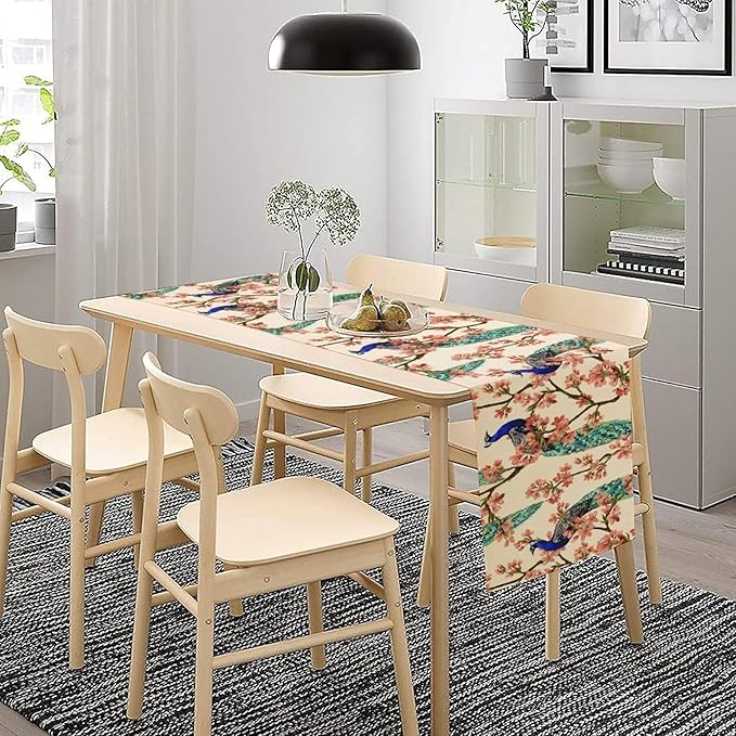 Peacock Table Runner,Spring Floral Peacock Birds Table Runner for Home Kitchen Dining Party Indoor Outdoor Decoration 13x120 Inch