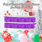 4 Pack 10 Ft Purple Foil Fringe Garland Metallic Streamers Tinsel Banner Wall Hanging Garland Backdrop for Parade Floats, Halloween, Christmas, Thanksgiving, New Year Party Decorations