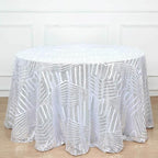 Efavormart 120" Silver Sparkly Sequin Geometric Tulle Round Tablecloth