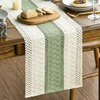 Artoid Mode Light Green Farmhouse Rustic Table Runner, Seasonal Holiday Hollow Kitchen Dining Table Decoration for Home Party Decor 12x48 Inch