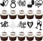 30 PCS Bride to Be Cupcake Toppers Glitter Miss to Mrs I Do Love Heart Ring Cupcake Picks Wedding Bridal Shower Cake Decorations for Wedding Engagement Bachelorette Party Supplies Black