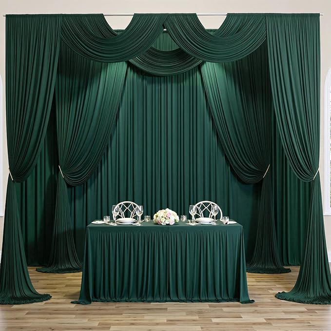 30 ft x 10 ft Wrinkle Free Hunter Green Backdrop Curtain for Parties, Polyester Dark Green Photo Backdrop Drapes 6 Panels 5x10ft for Baby Shower Wedding Birthday Party Photography Curtains