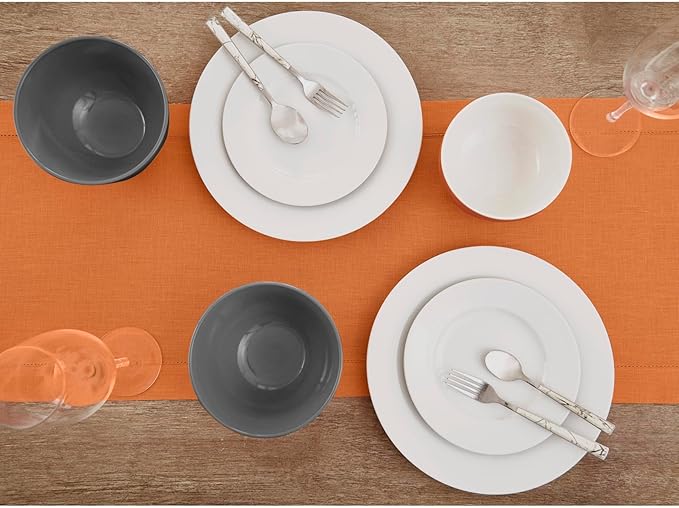 Solino Home Linen Pumpkin Table Runner 144 Inches Long - 100% Pure Linen Extra Long Table Runner 14 x 144 Inch - Classic Hemstitch - Fall, Autumn, Halloween, Thanksgiving, Holiday