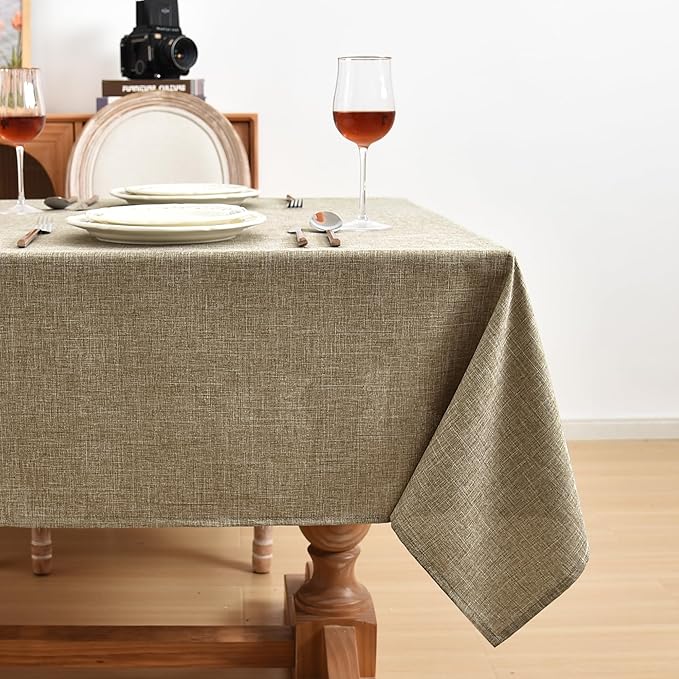 Fitable Faux Linen Tablecloths 2 Pack, Faux Burlap Fabric Table Clothes for Rectangle Tables, Rustic Holiday Table Covers for Kitchen Dining, Party, Farmhouse (Khaki, 54 x 78 Inch)