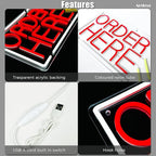 Order Here Neon Sign Red Light Up Order Here Sign for Store Supermarket LED Lights Order Decor Neon Lights Sign for Business Bar Shop Wall Decor