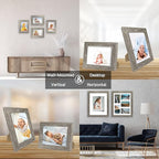 5x7 Picture Frame Set of 4, High Definition Glass Distressed Moss Green Frame, 5 x 7 Wood Photo Frames for Tabletop Display and Wall Mounting