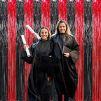 GOER 3.2 ft x8.2 ft Metallic Tinsel Foil Fringe Curtains Party Photo Backdrop Party Streamers for Birthday,Graduation,New Year Eve Decorations Wedding Decor (4 Pcs,Black&Red)