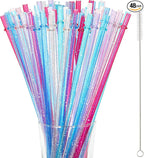 48 Pcs Plastic Straws with Team Bride Flags Reusable Glitter Drinking Straw(Red, Dark Blue, Pink, Champagne, Purple, Blue)