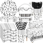 452 Pcs Music Themed Party Decorations for 50 Guests, Musical Notes Paper Plates Napkins Cups Tablecloth Cutlery Straws for Music Karaoke Birthday Wedding Baby Shower Party Supplies