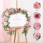 Waipfaru 2Pcs Artificial Flower Garland Decorations, 12.14Ft Eucalyptus Greenery Vines with Pink Roses for Wedding Table Runner Centerpieces Backdrop Room Decor (Pink)