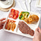 ECOLipak 100% Compostable 5 Compartment Plates, 125 Pack Disposable Paper Plates, Heavy-Duty Biodegradable Sugarcane Plates, Eco-Friendly School Lunch Trays